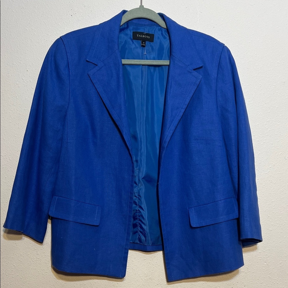 Talbots Women's Linen Blue Blazer Size 14